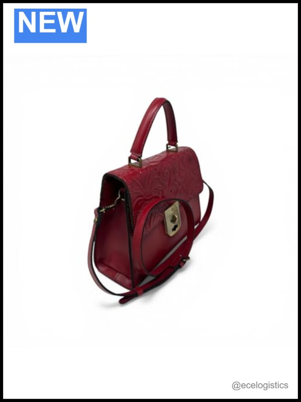 Genuine Leather Satchel Crossbody Bag Double Turn-Lock 5 Pockets Adjustable